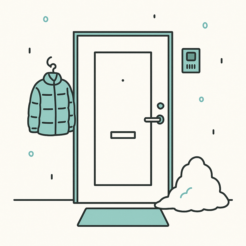 雪が積もった札幌の民泊玄関のイラスト