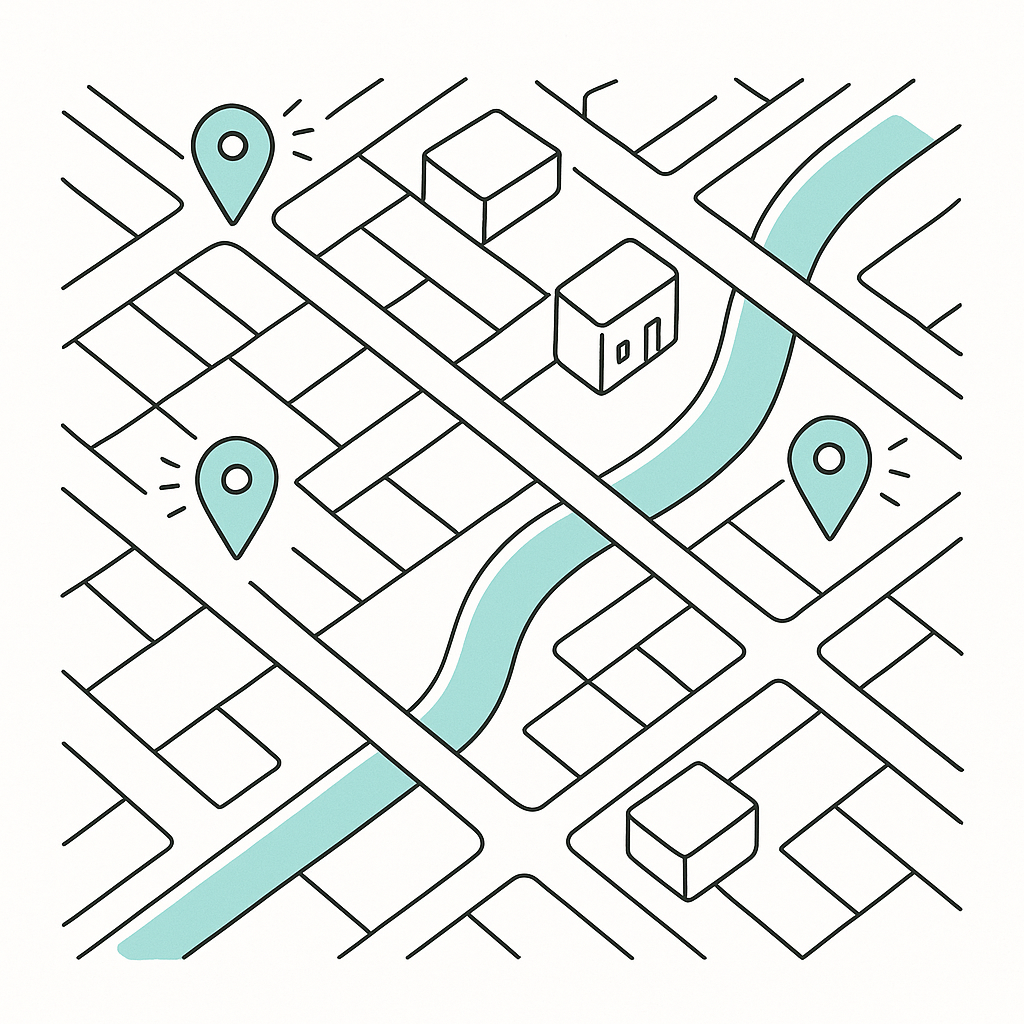 札幌の民泊エリアを示す地図とピンのイラスト